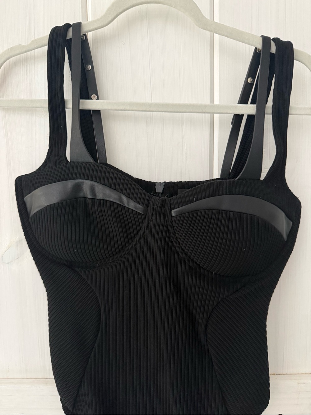 Maniere De Voir- Black Strappy Sculpting One-Piece Bodysuit - Picture 5 of 5